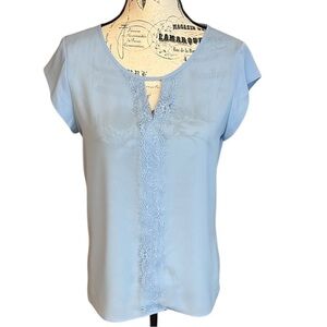 Express Blouse Lace Accent Cap Sleeve Blue Size S